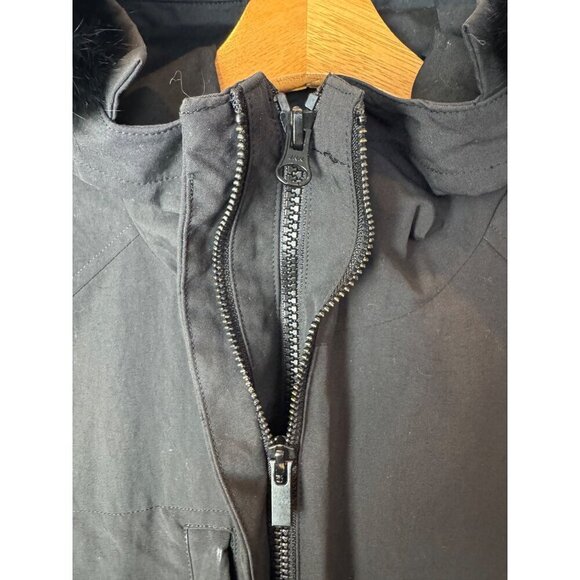 Comptoir Des Cotonniers Coat Women Large Black Rabbit Fur Hood Parka Outdoor - Picture 5 of 16